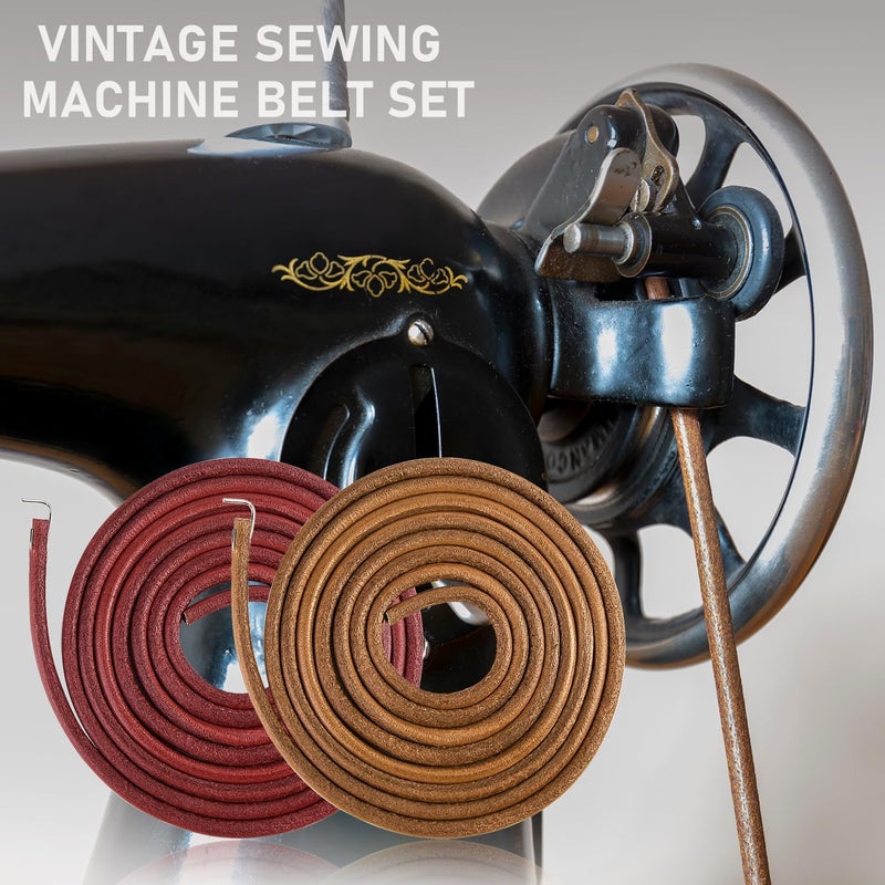 WXJ13 2 PCS Treadle Sewing Machine Belt, 72 Inch 3/16" Replacement Leather Belt Treadle Belts with Hook for Singer/Jones Sewing Machine, Total 2PCS Sewing Machine Leather Belts with 23 PCS Accessories - Image 3
